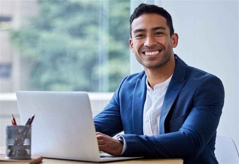 Man working from laptop.